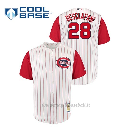 Maglia Baseball Uomo Cincinnati Reds 28 Anthony Desclafani Throwback 1961 Cool Base Bianco Rosso